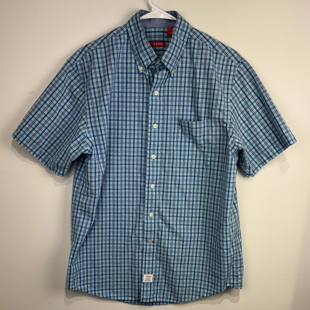 Izod Men's Casual Blue Checkered Shirt. Size Medium